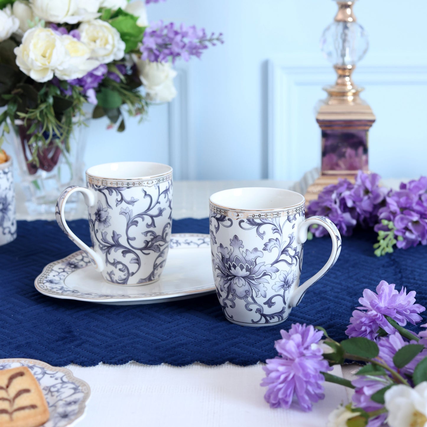 Royal Blue Coffee Mugs and Tray