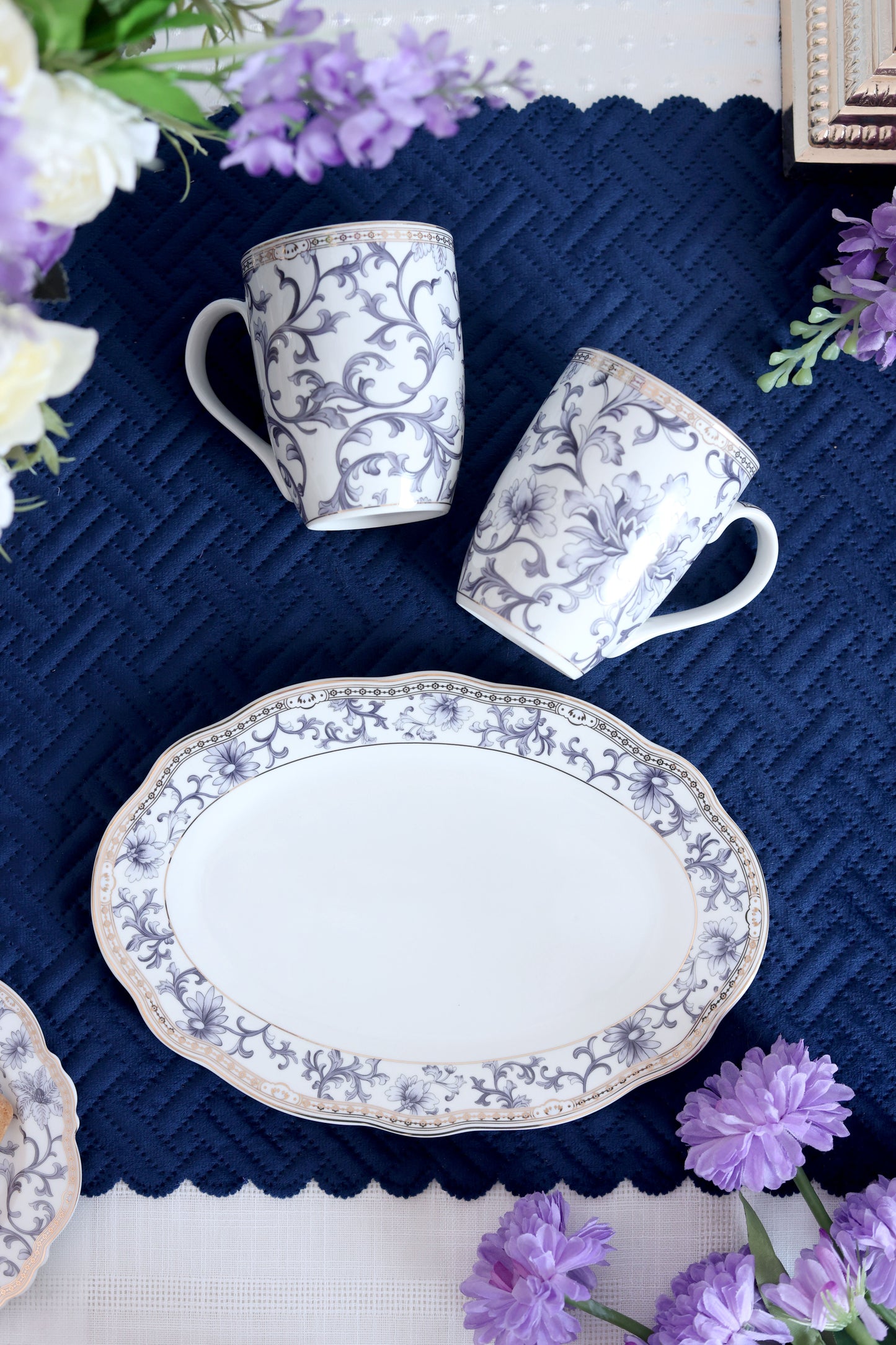 Royal Blue Coffee Mugs and Tray