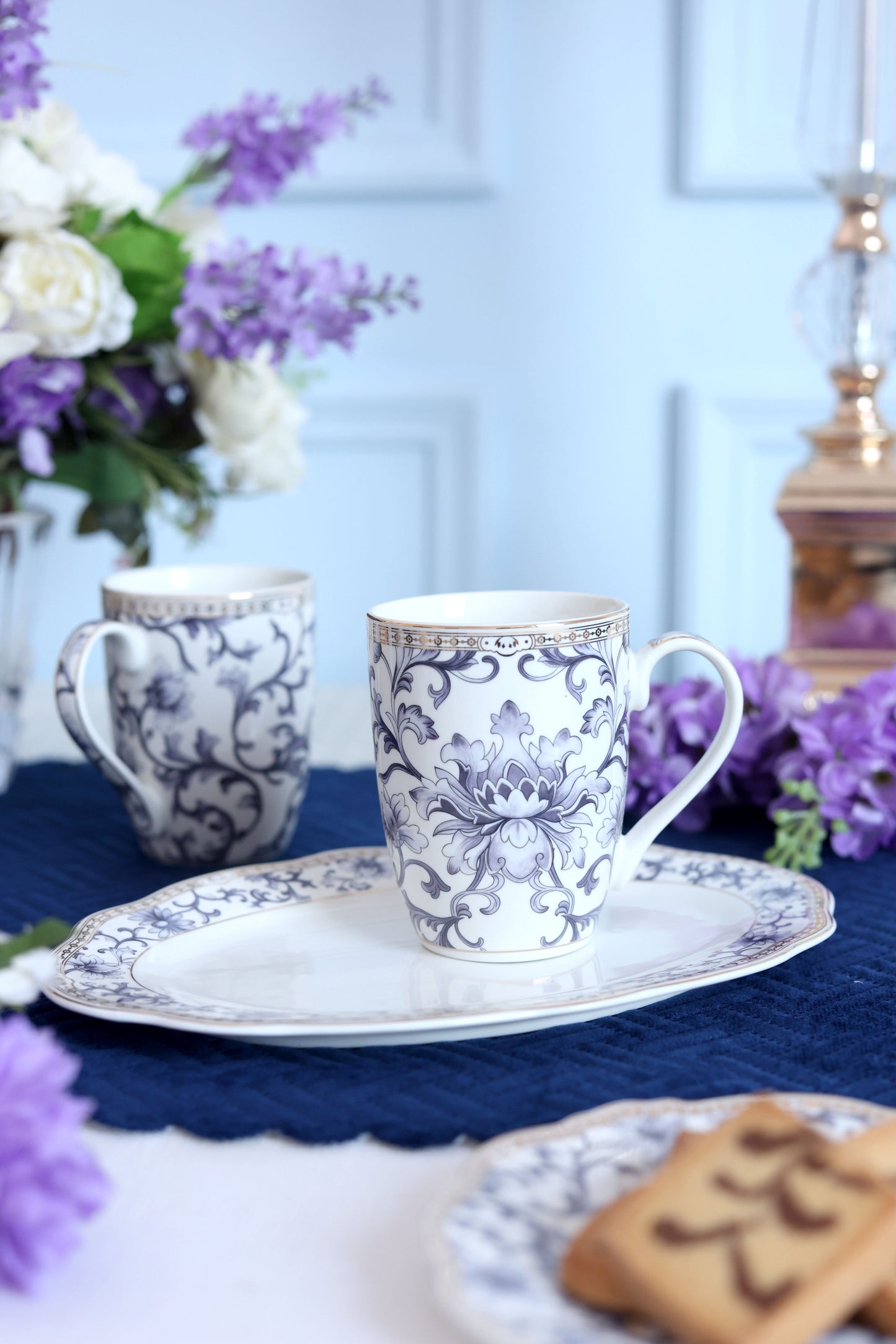Royal Blue Coffee Mugs and Tray