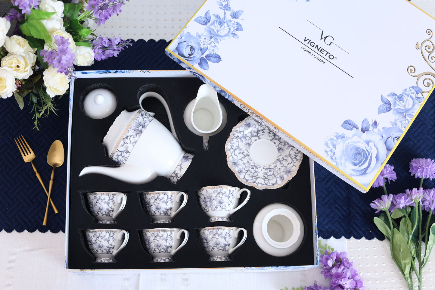 Royal Blue 15 Pcs Tea Set (Vintage Collection)