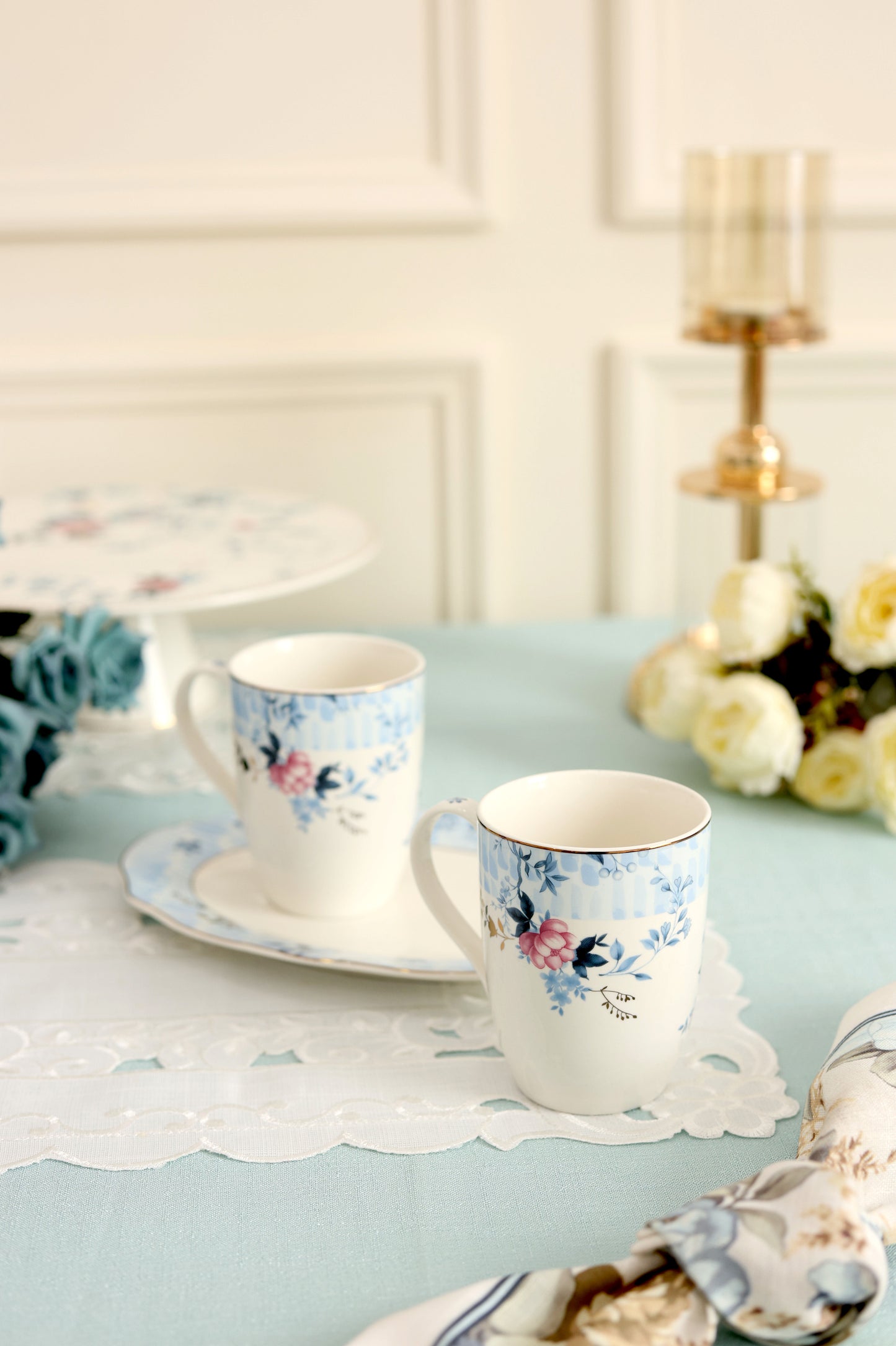 Spring Meadows Coffee Mugs and Tray