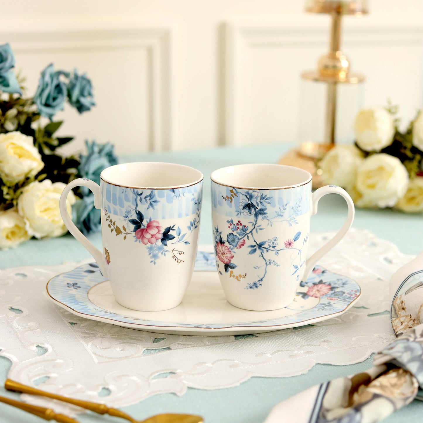 Spring Meadows Coffee Mugs and Tray