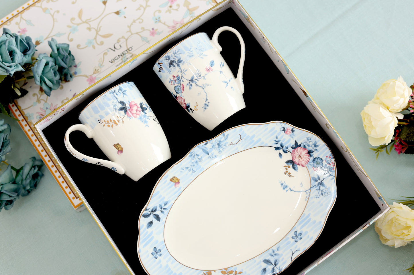 Spring Meadows Coffee Mugs and Tray
