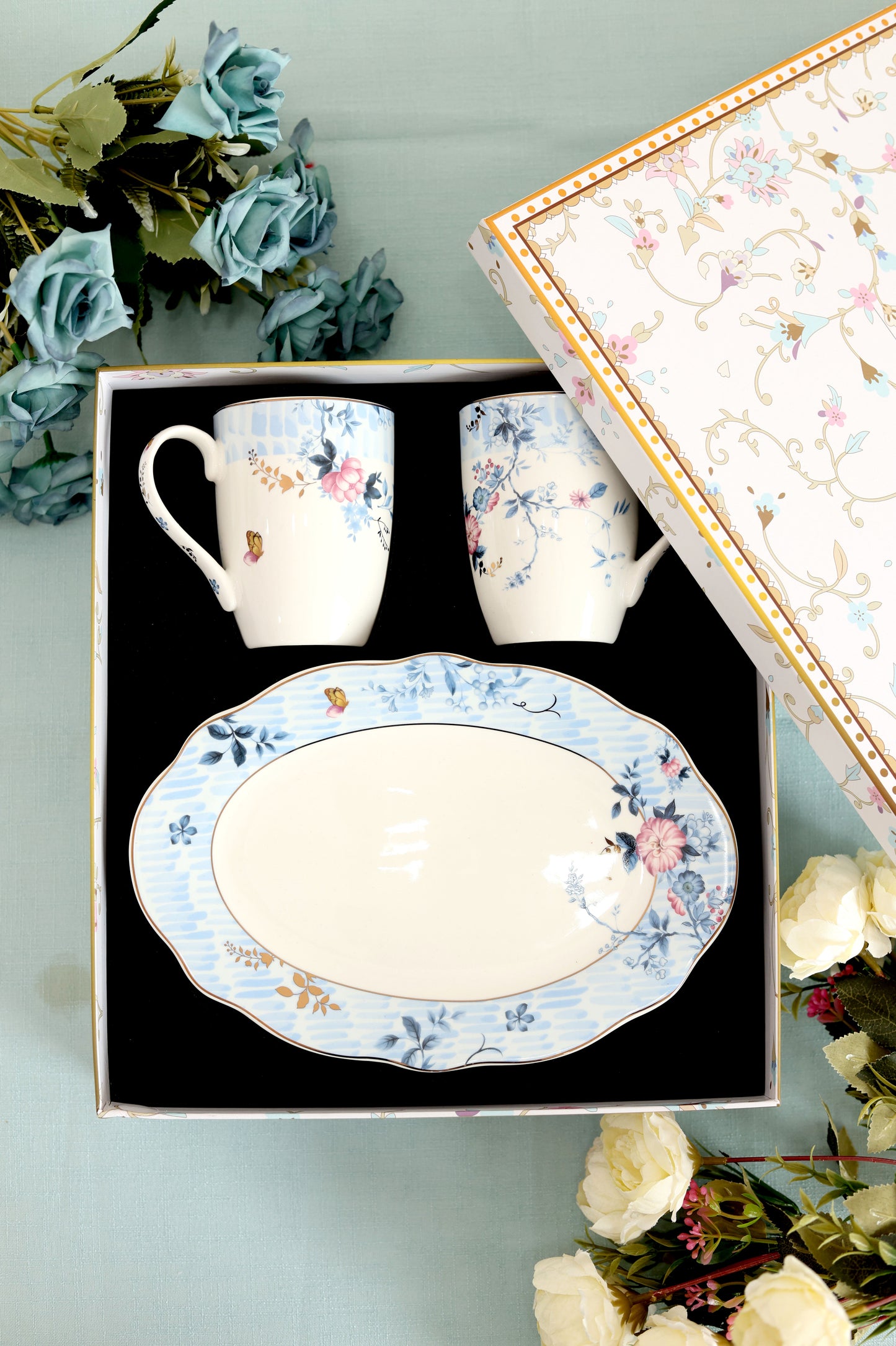 Spring Meadows Coffee Mugs and Tray