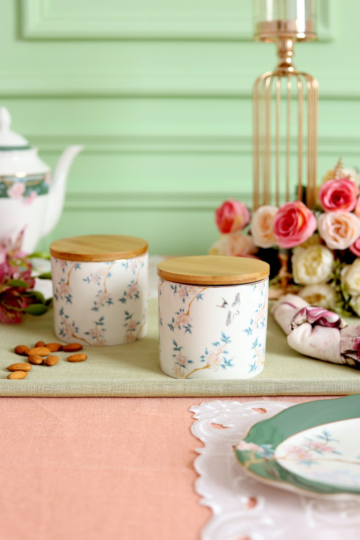 Victorian Green Canister (1 Pc)