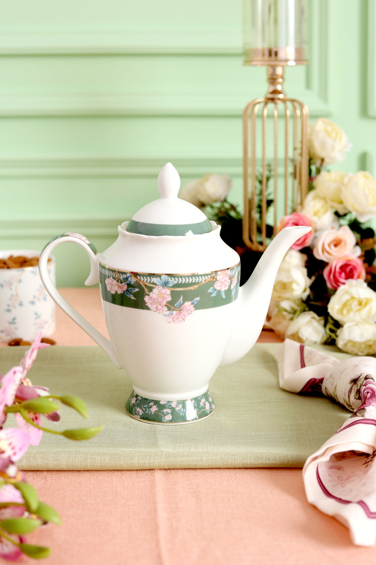 Victorian Green 15 Pcs Tea Set (Vintage Collection)