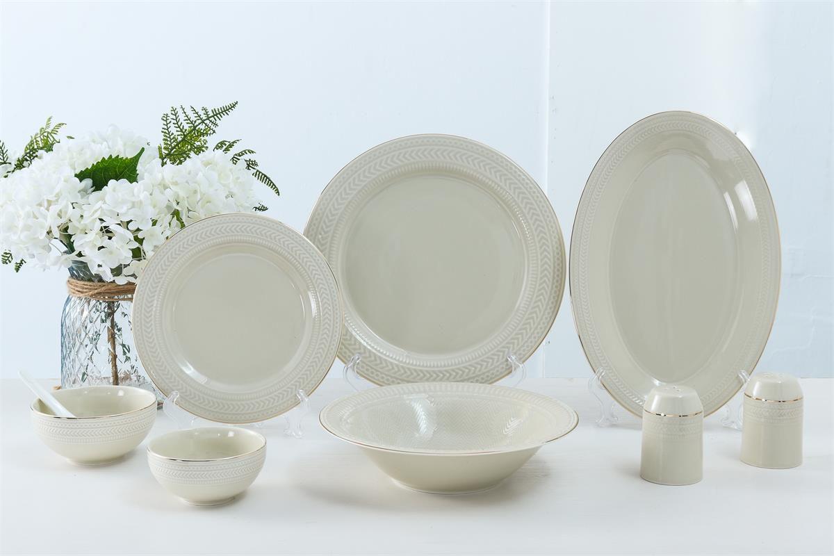 Ivory Emboss 35 Pcs Dinner Set (Colour Glaze Collection)