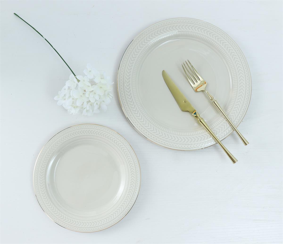 Ivory Emboss 35 Pcs Dinner Set (Colour Glaze Collection)