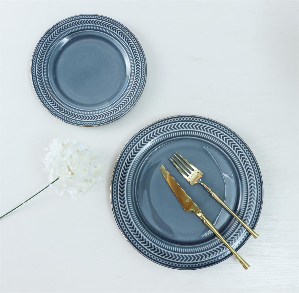 Grey Emboss 35 Pcs Dinner Set (Colour Glaze Collection)