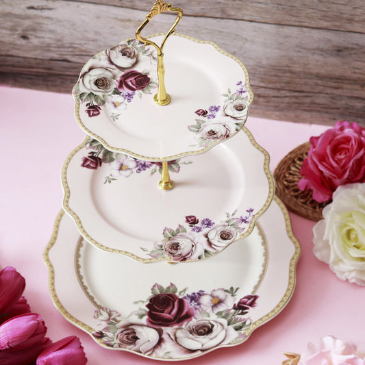 Rose Garden Three Tier Dessert Stand - Vigneto