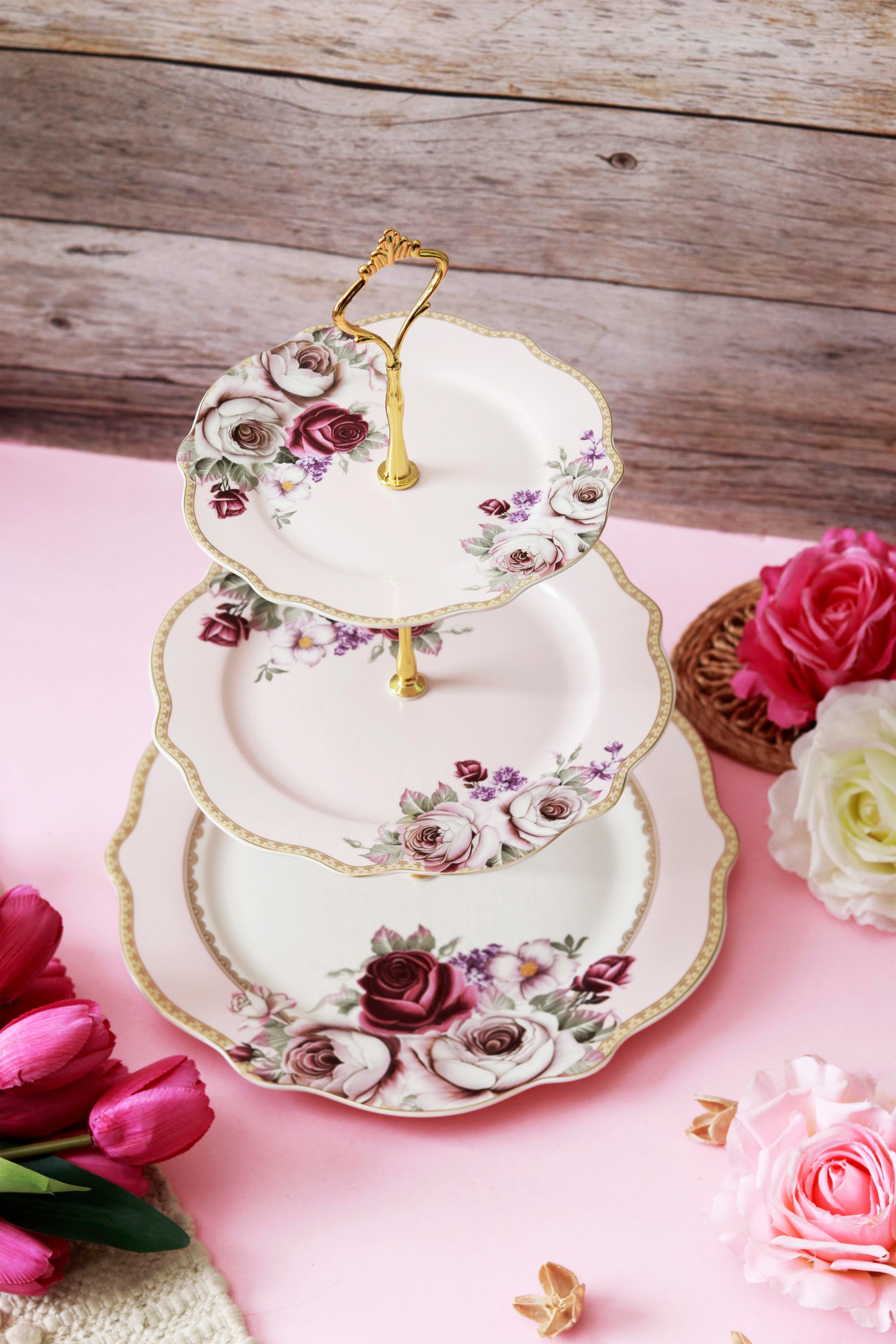 Rose Garden Three Tier Dessert Stand - Vigneto