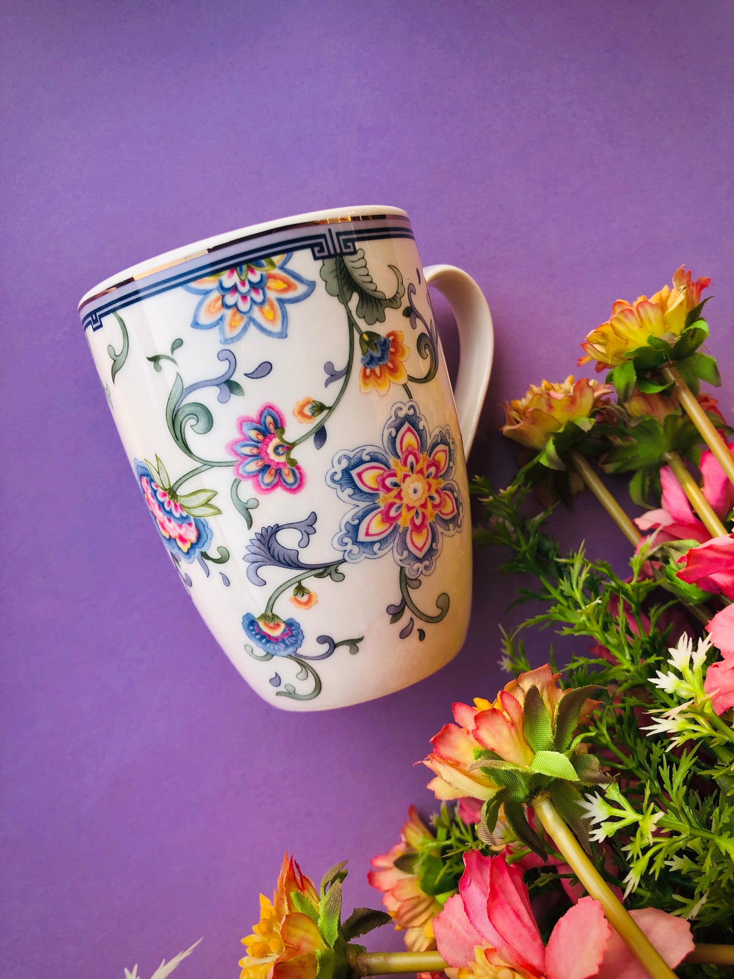 Blue Flower Coffee Mugs (Set of 2, 300 ML) - Vigneto