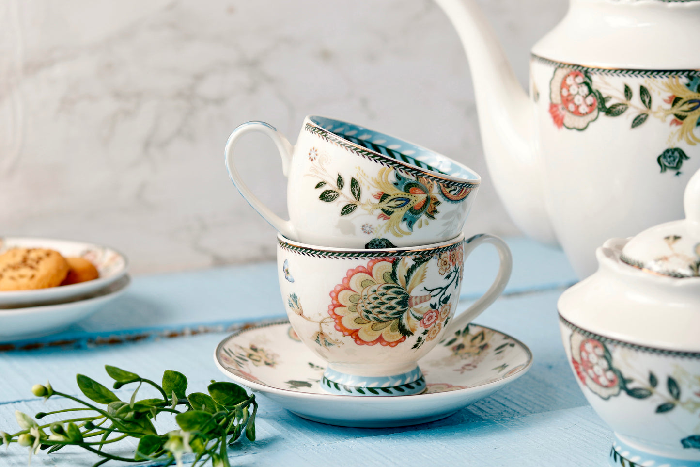 Red Flower 15 Pcs Tea Set - Vigneto