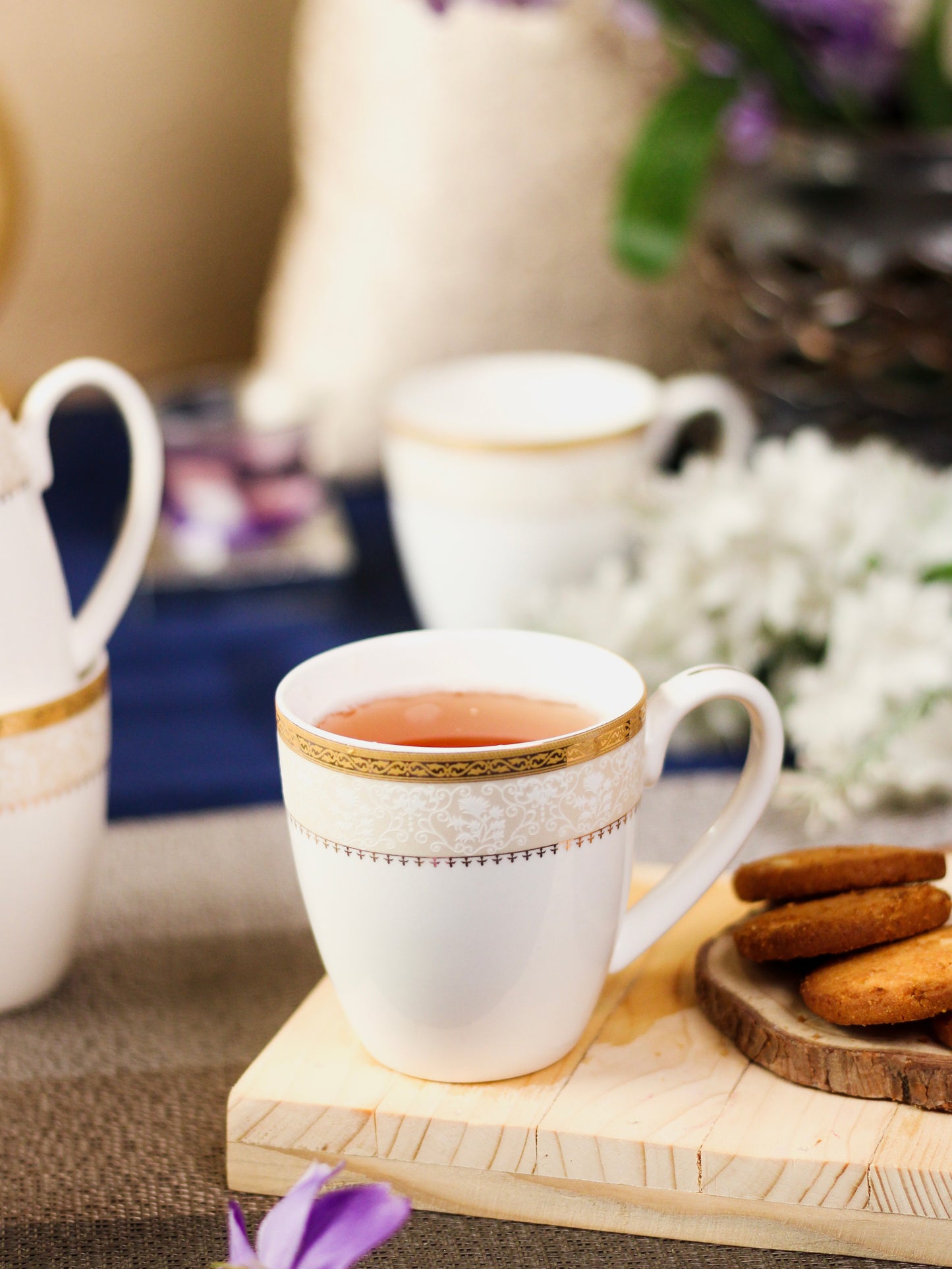 Crème Gold Mug Set (Capacity 170 ML, Set of 6) - Vigneto