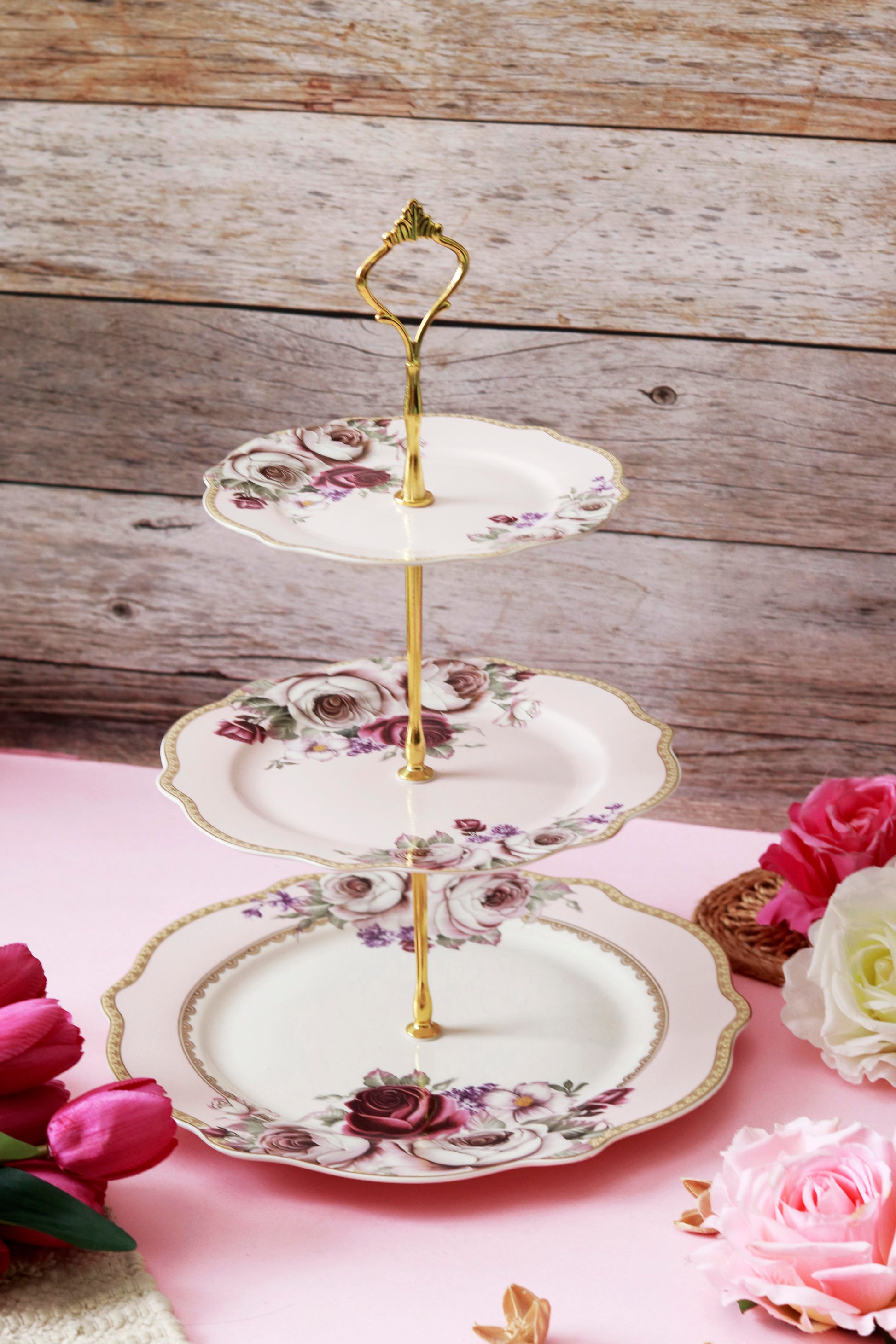 Rose Garden Three Tier Dessert Stand - Vigneto