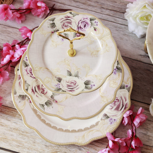 Gold Roses Three Tier Dessert Stand - Vigneto