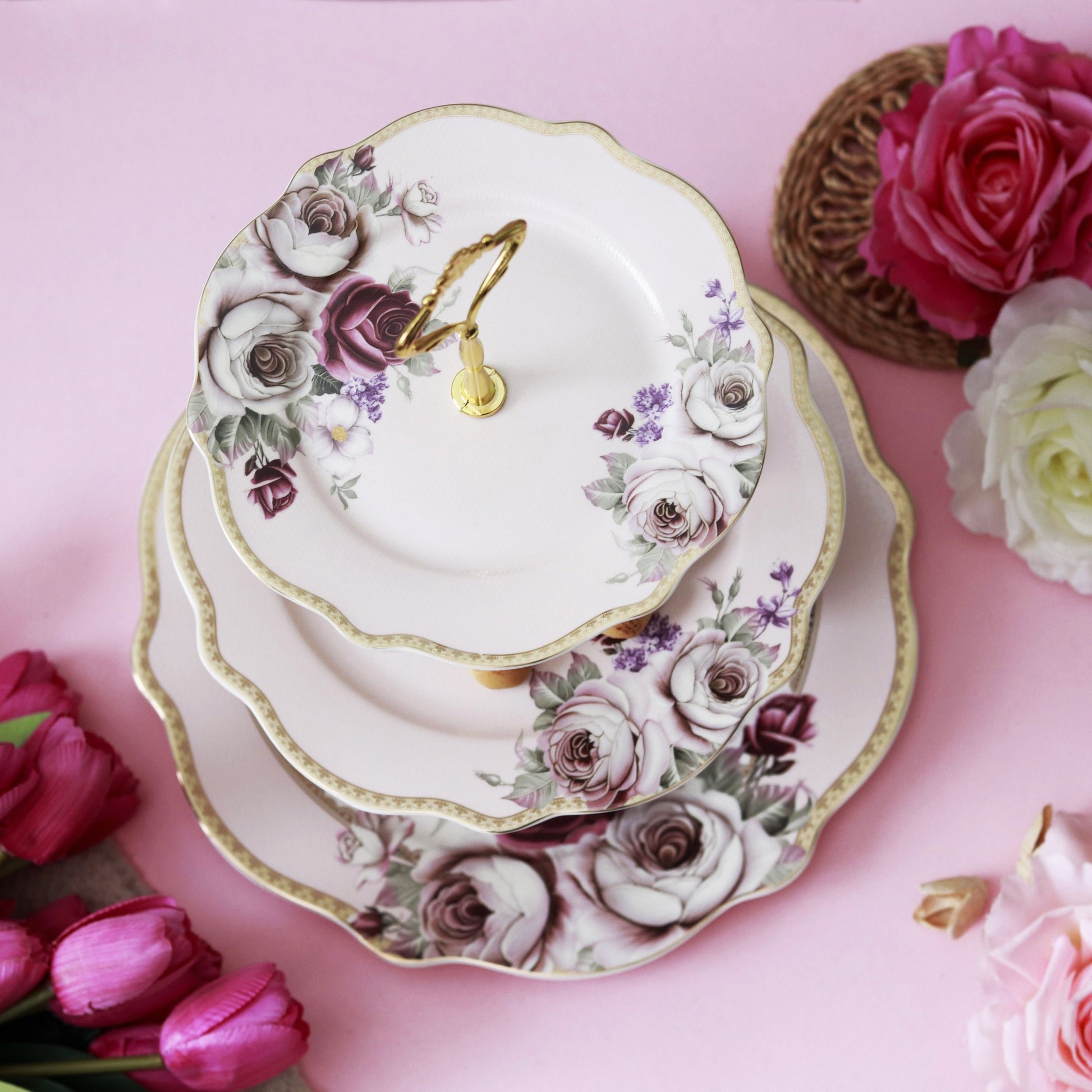 Rose Garden Three Tier Dessert Stand - Vigneto