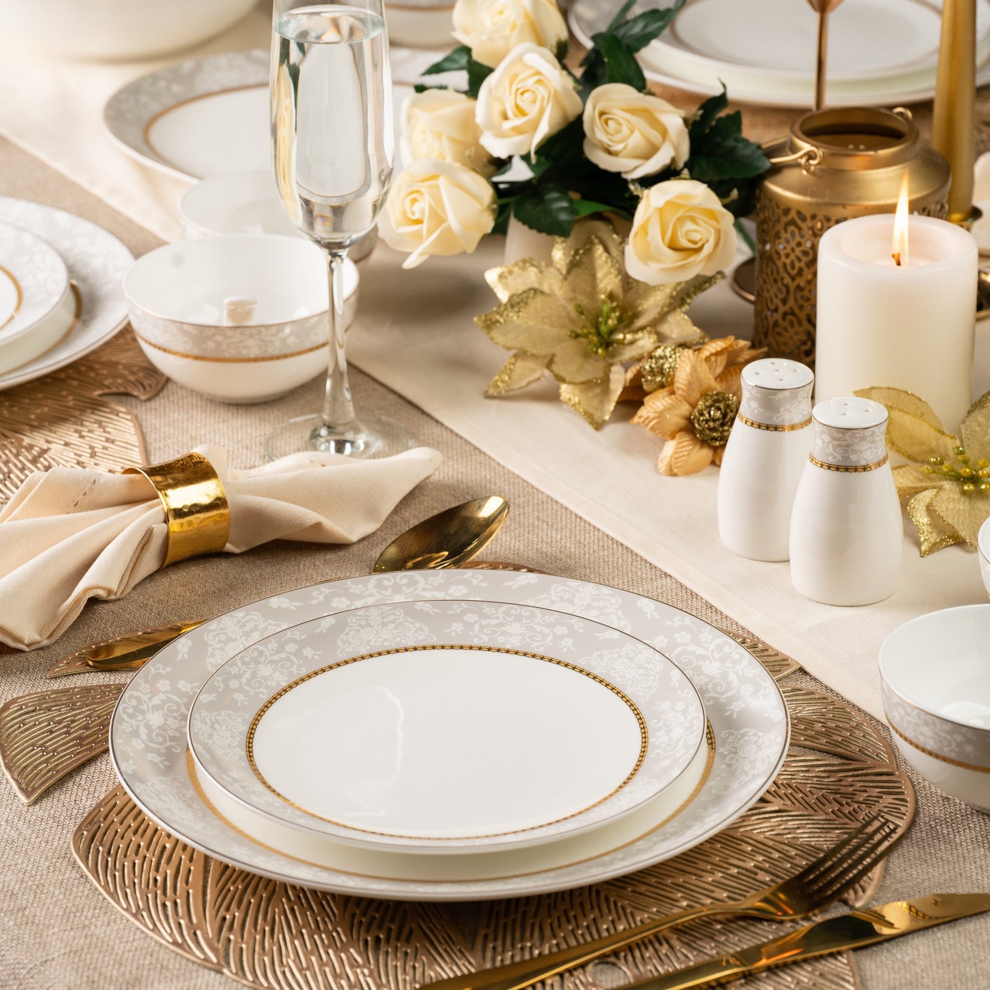 Fleur in Grey 36 Pcs Dinner Set - Vigneto