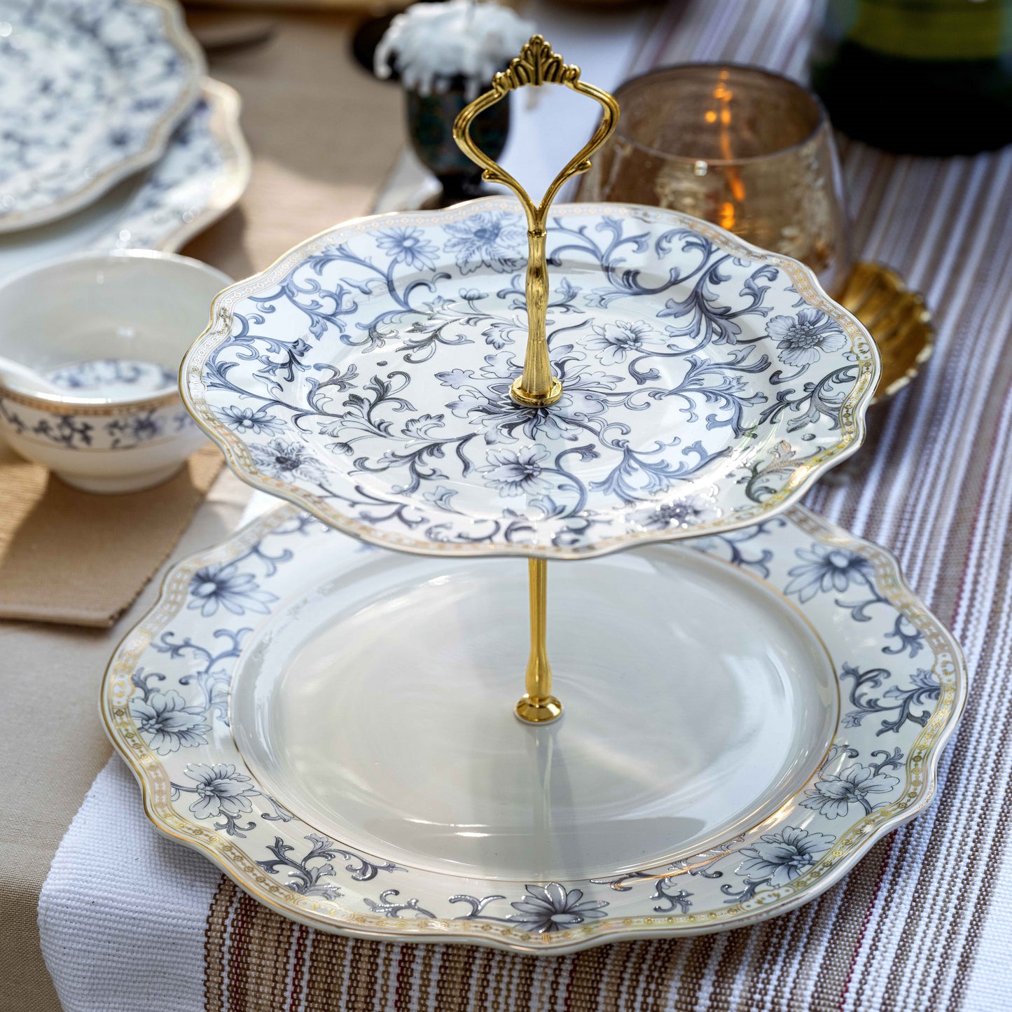 Royal Blue Two Tier Dessert Stand - Vigneto