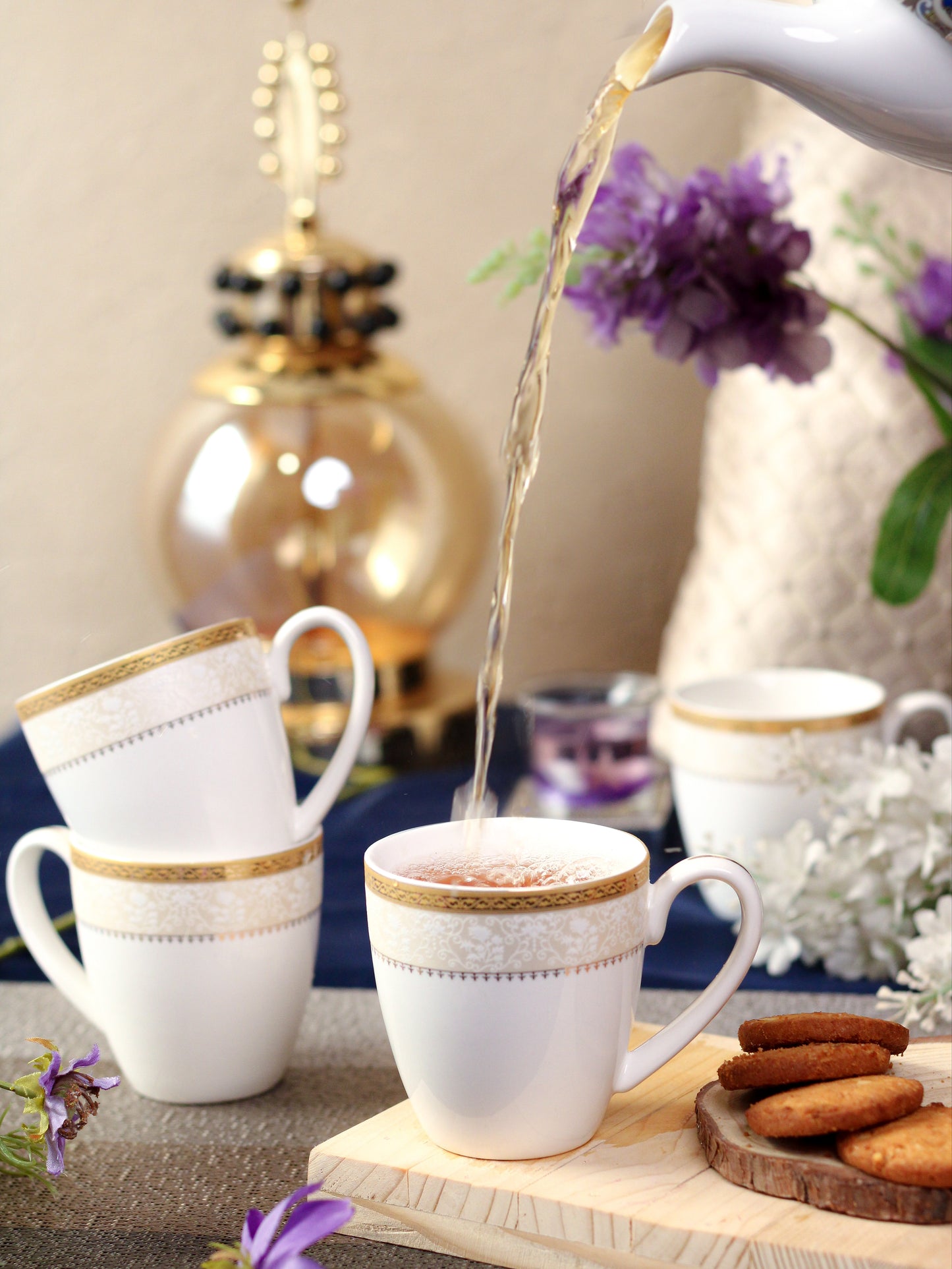 Crème Gold Mug Set (Capacity 170 ML, Set of 6) - Vigneto