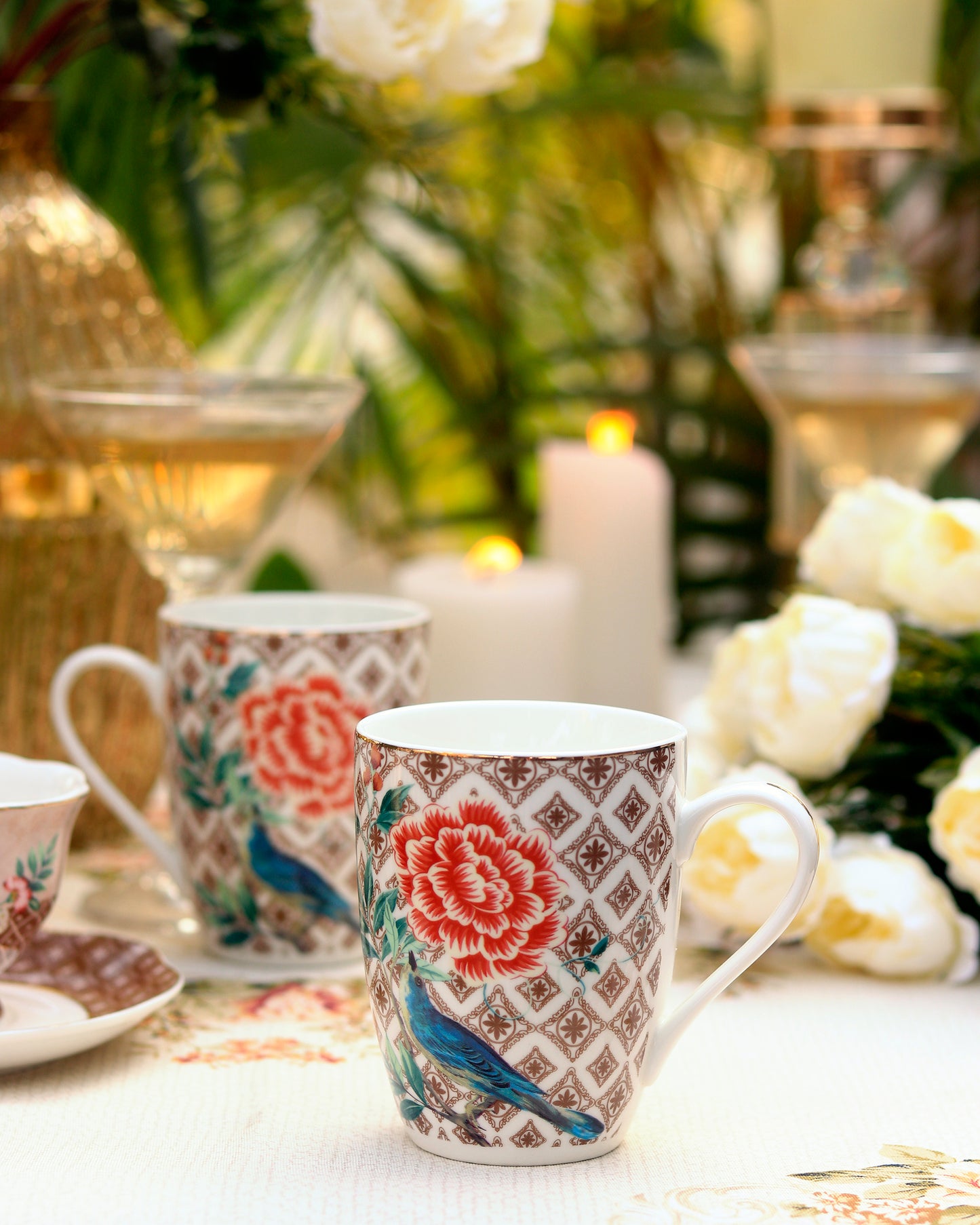 Sepia Blossom Coffee Mugs (Set of 4, 300 ML)