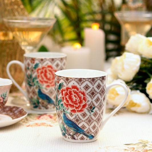 Sepia Blossom Coffee Mugs (Set of 2, 300 ML)