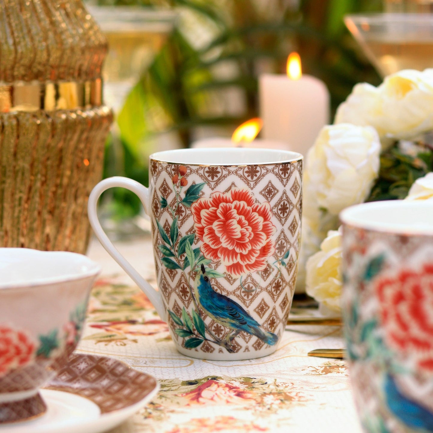 Sepia Blossom Coffee Mugs (Set of 4, 300 ML)