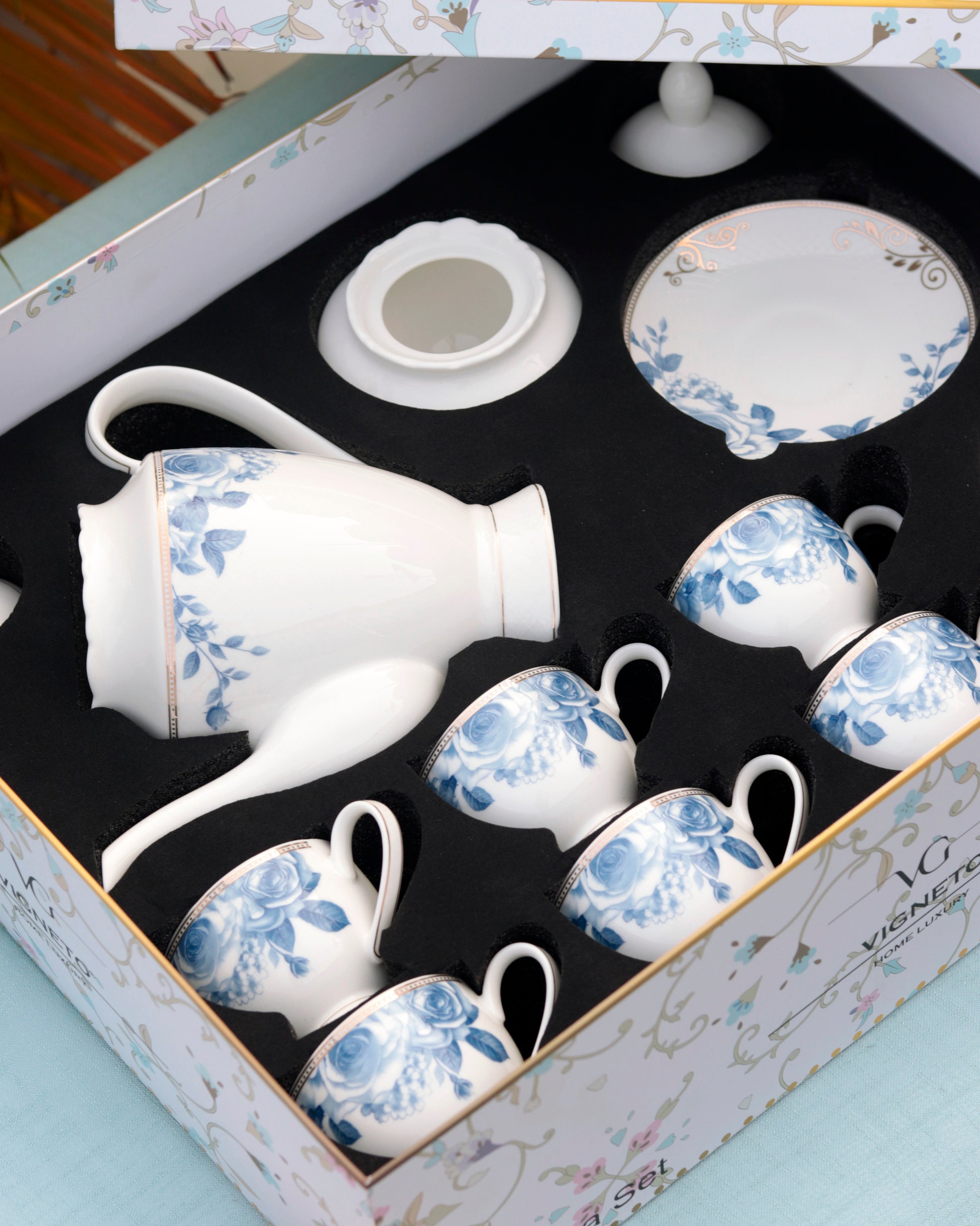 Azure Gold 15 Pcs Tea Set - Vigneto