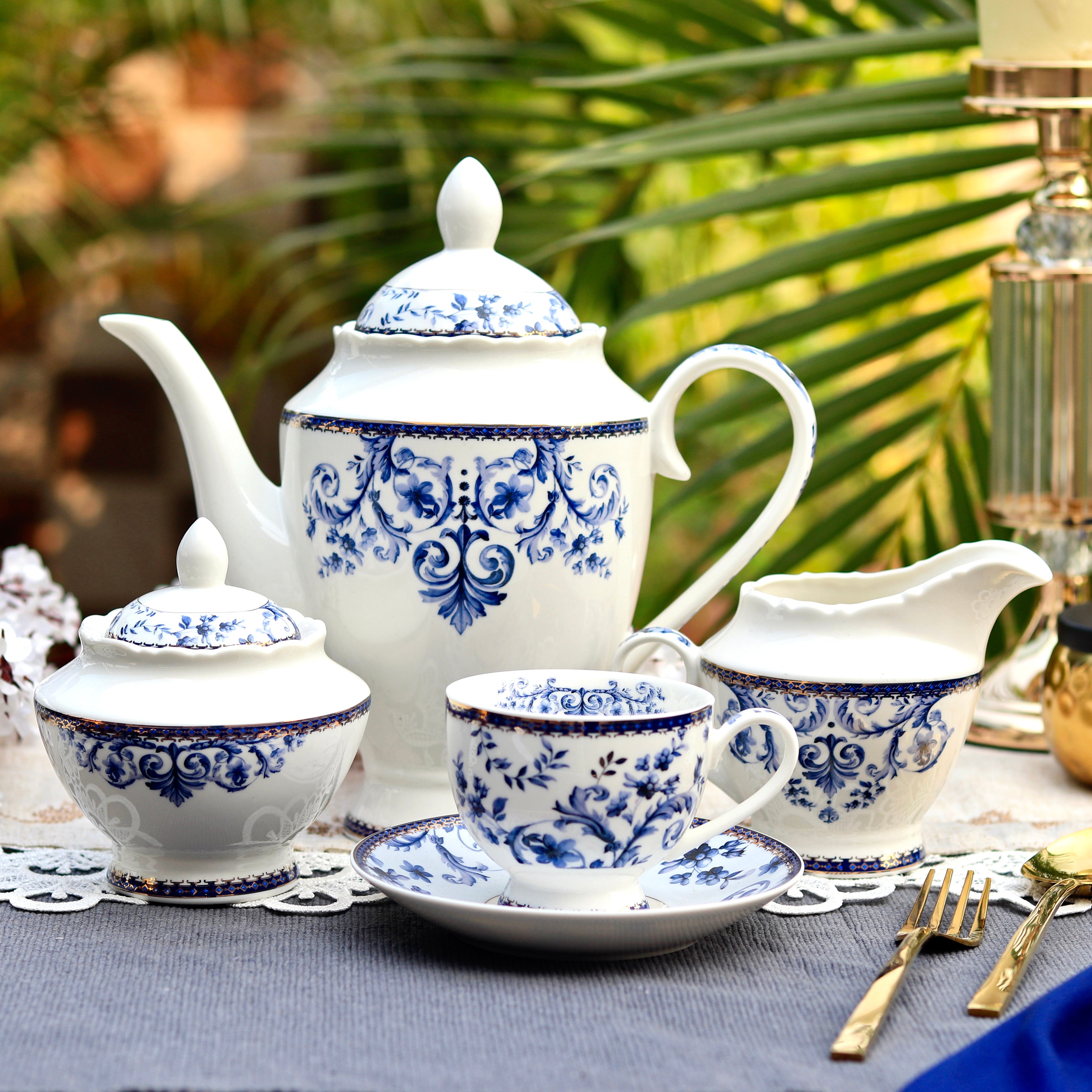 Blue china shop tea set