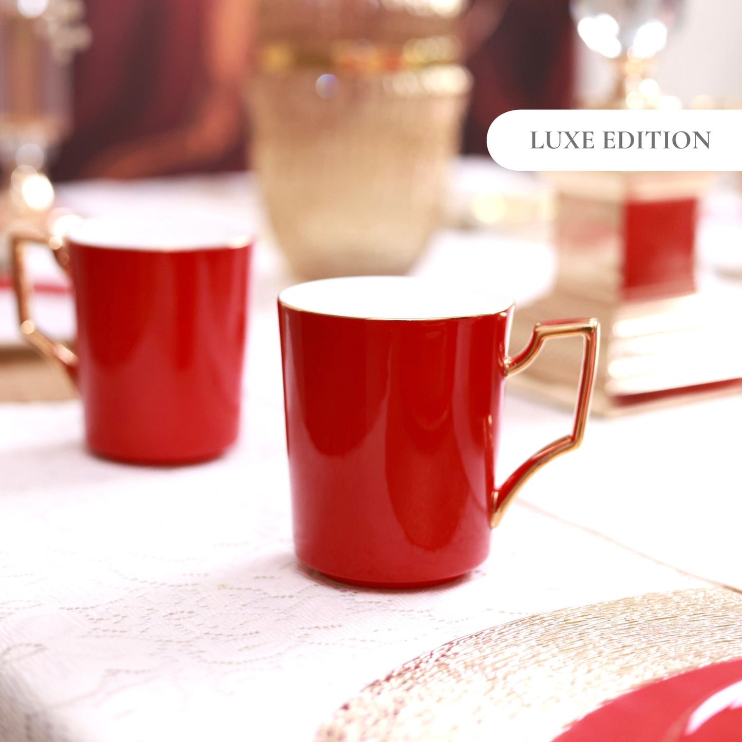 Crimson Royale Set of 2 Coffee Mugs (Luxe Edition, 24K Gold, In glaze)