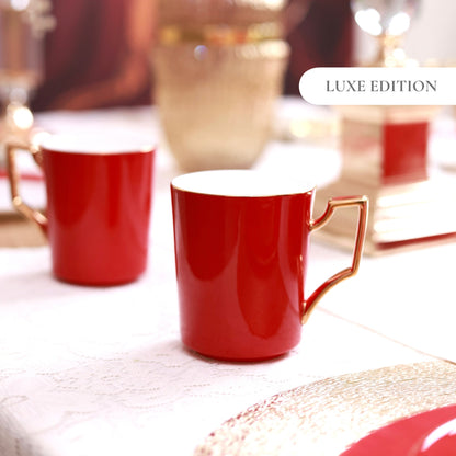 Crimson Royale Set of 2 Coffee Mugs (Luxe Edition, 24K Gold, In glaze)