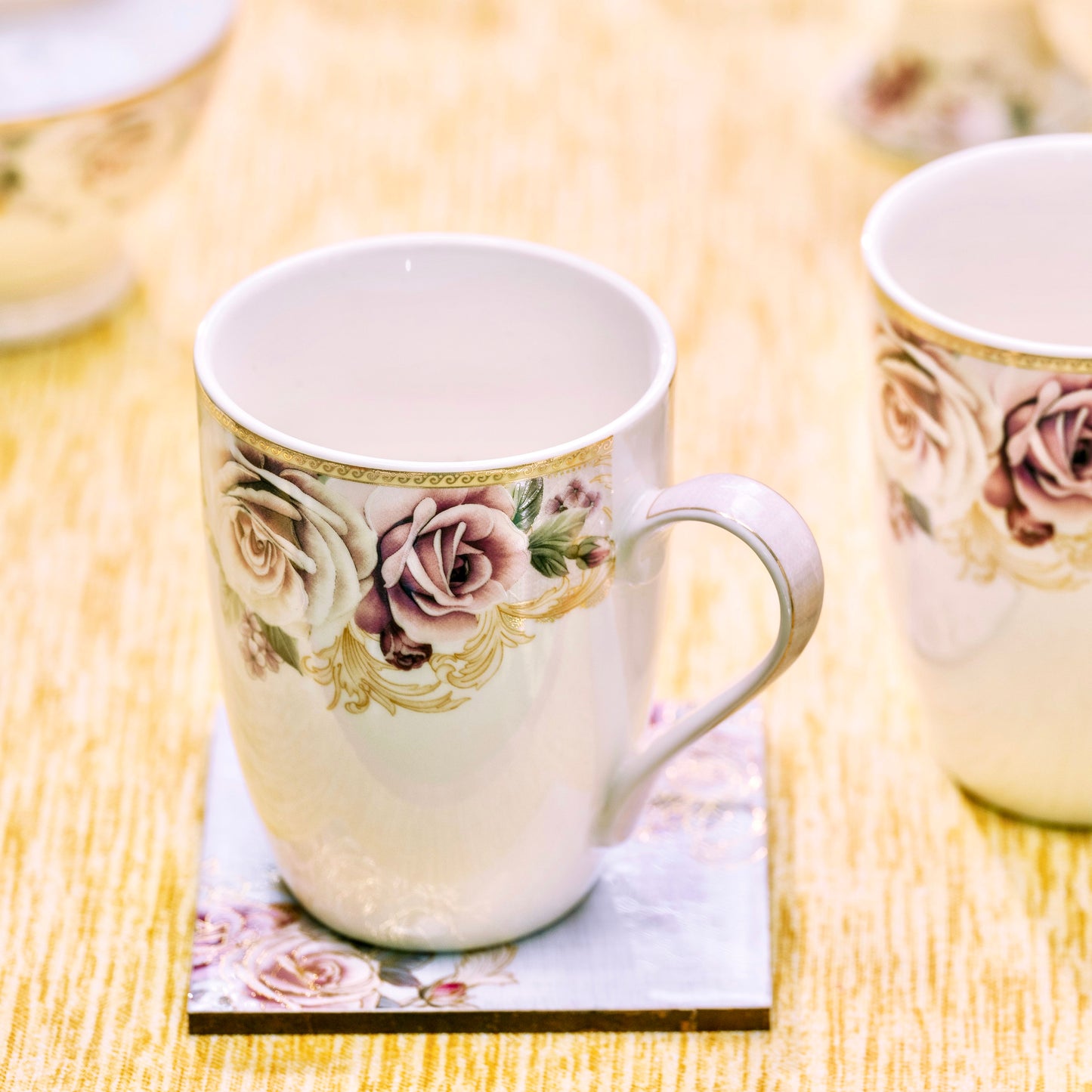 Gold Roses Coffee Mugs (Set of 2, 300 ML) - Vigneto