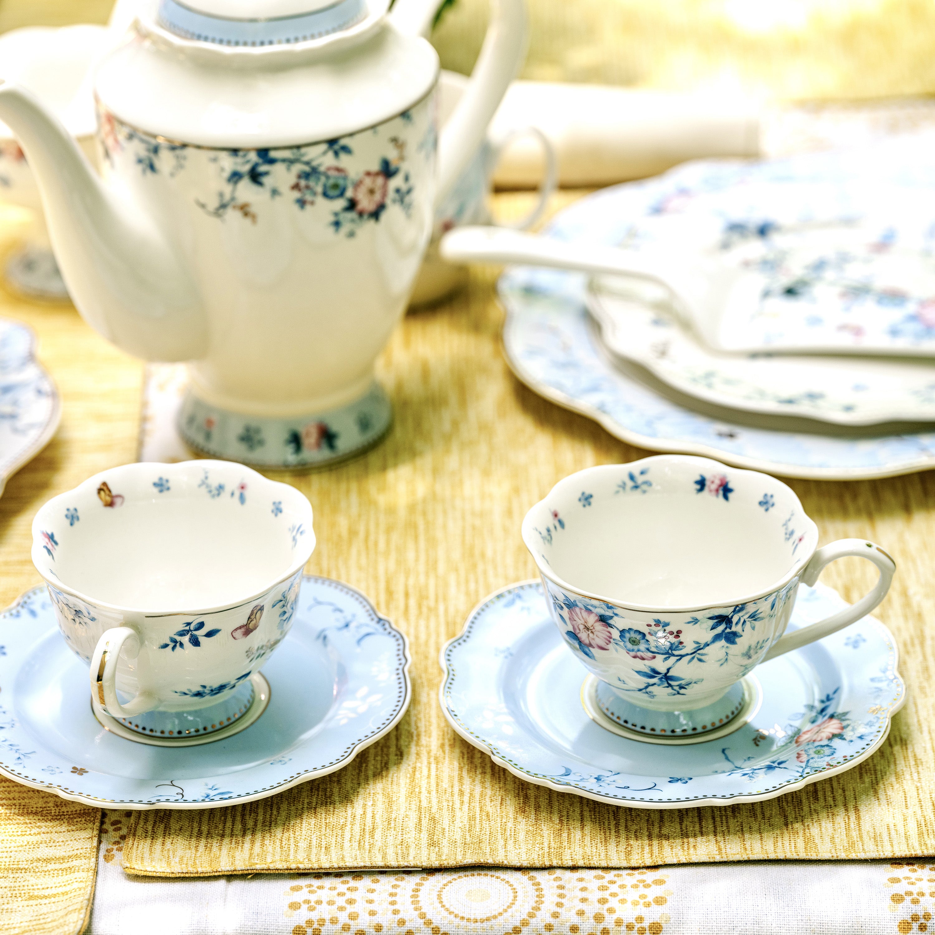 Spring Meadows Cup and Saucer Set Vintage Collection 6 Cups and 6 Saucers