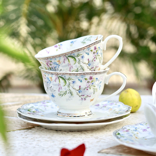 Flower Bed Cup and Saucer Set (Vintage Collection, 6 Cups and 6 Saucers) - Vigneto