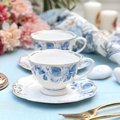 Azure Gold Cup and Saucer Set (Vintage Collection, 6 Cups and 6 Saucers)