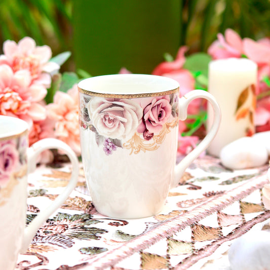 Gold Roses Coffee Mugs (Set of 2, 300 ML) - Vigneto