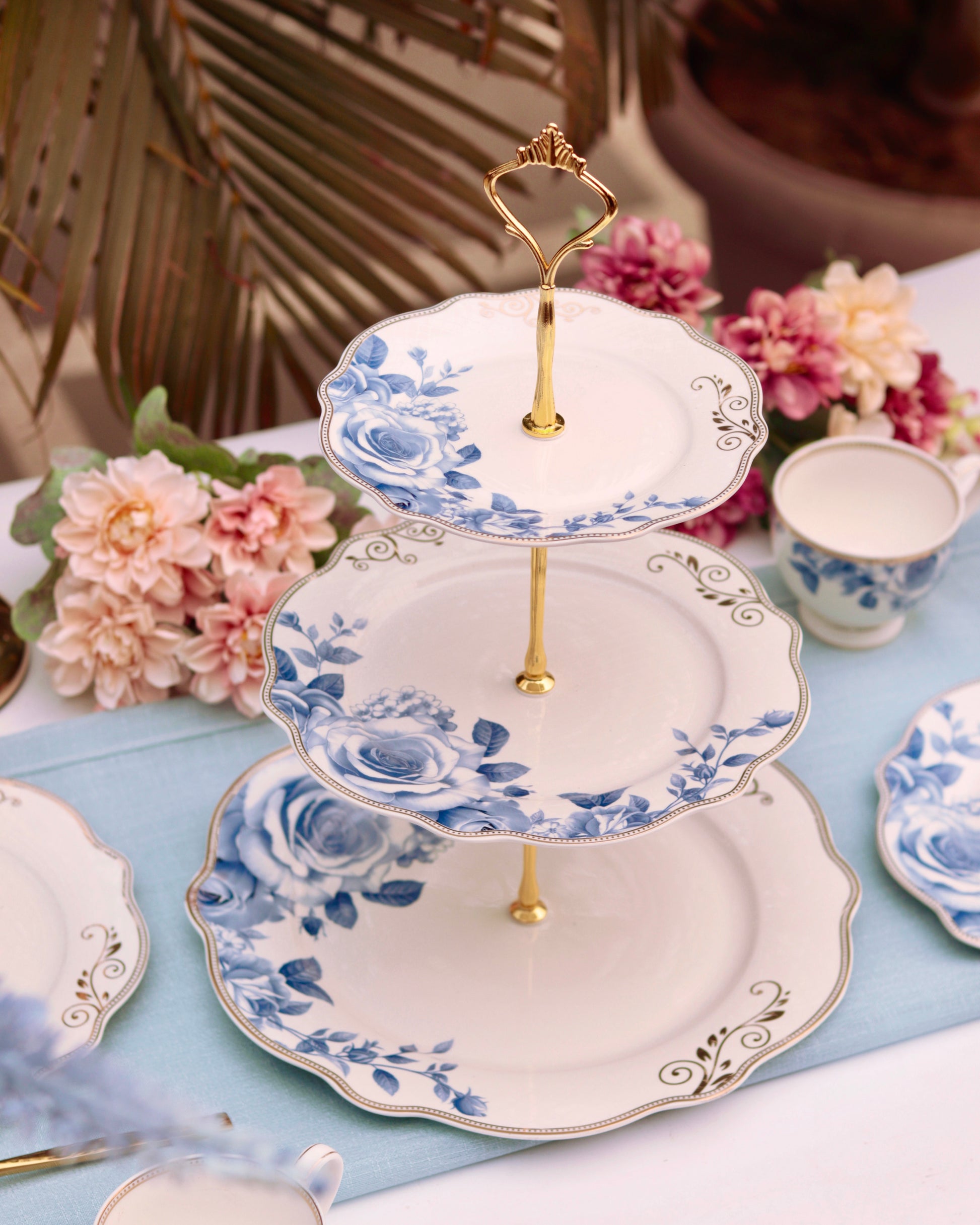 Azure Gold Three Tier Dessert Stand