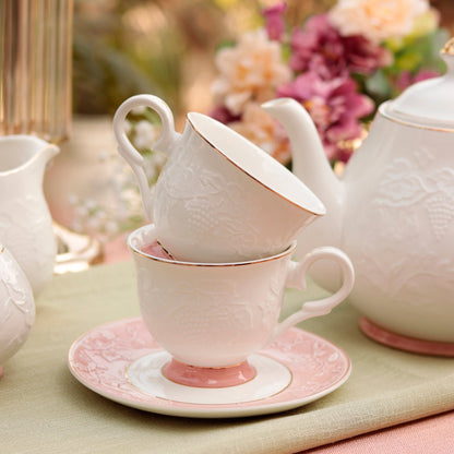 Pink Sapphire Cup and Saucer Set (6 Cups and 6 Saucers) - Vigneto