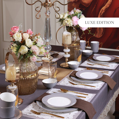 Opulent Grey 21 Pcs Dinner Set (Luxe Edition, 24K Gold, In glaze)