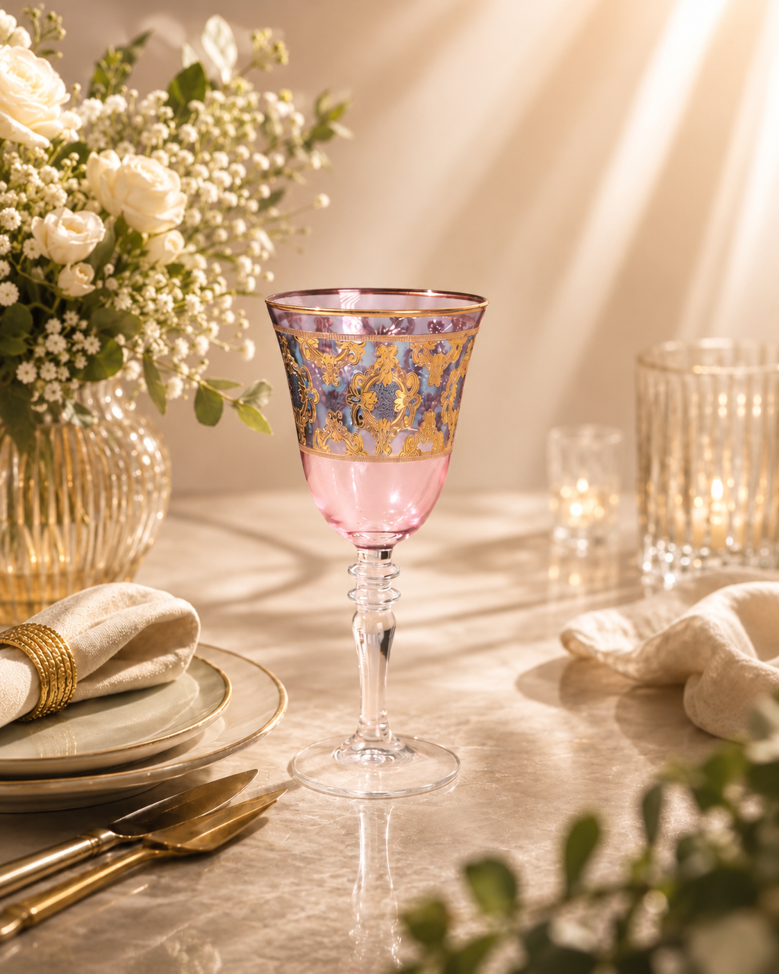Améthyste Royale 6 Pcs Wine Glasses (Palace Collection, 24K Gold Etched)