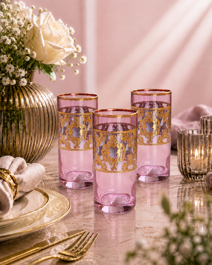 Améthyste Royale 6 Pcs Water Glasses (Palace Collection, 24K Gold Etched)