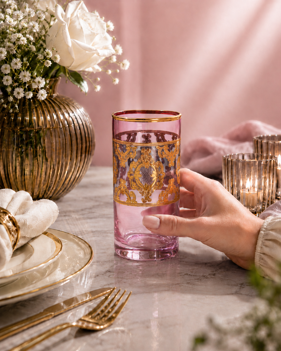 Améthyste Royale 6 Pcs Water Glasses (Palace Collection, 24K Gold Etched)