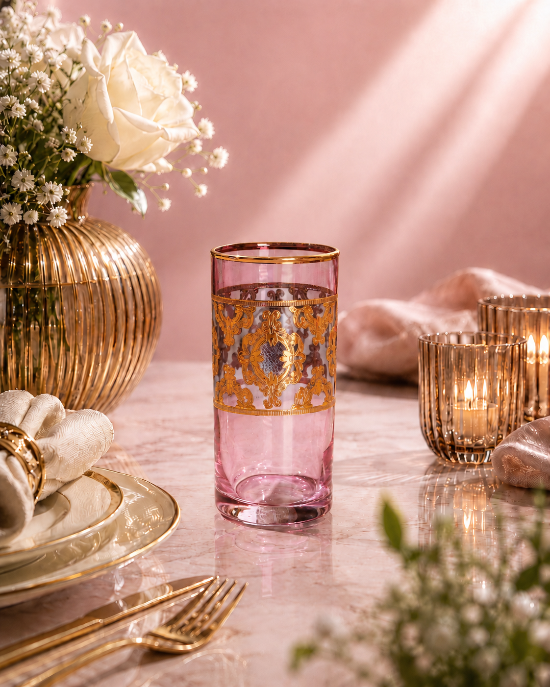 Améthyste Royale 6 Pcs Water Glasses (Palace Collection, 24K Gold Etched)