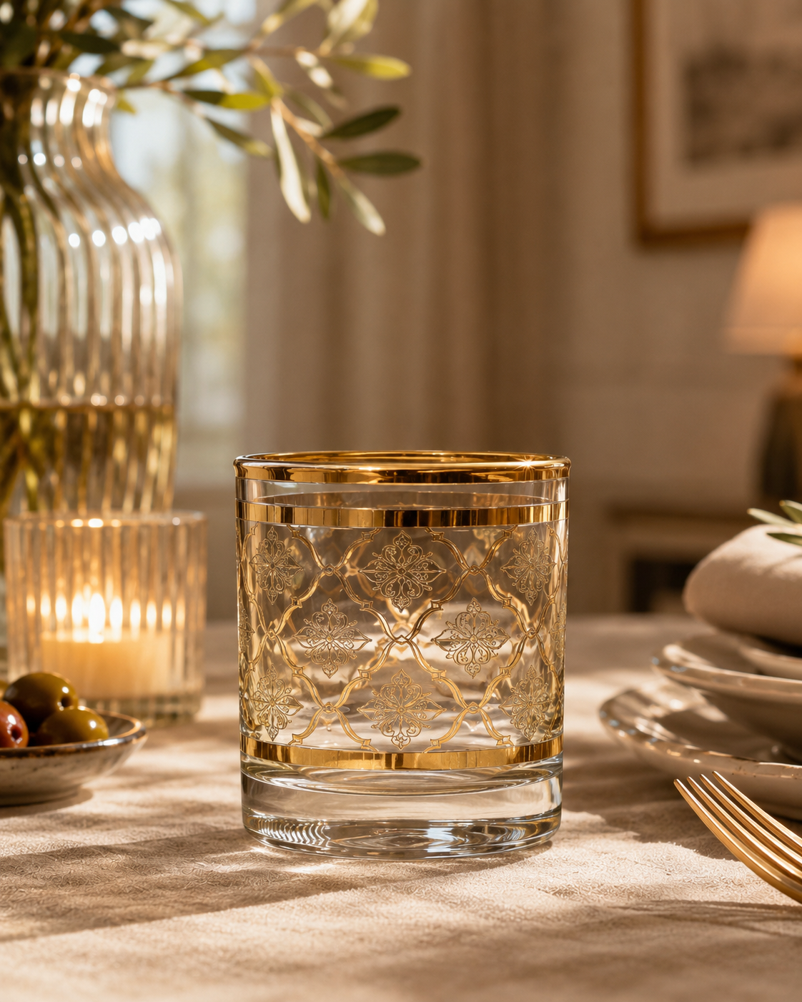 Arabesque Aurum 6 Pcs Whiskey Glasses (Palace Collection, 24K Gold Etched)
