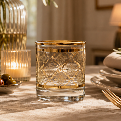 Arabesque Aurum 6 Pcs Whiskey Glasses (Palace Collection, 24K Gold Etched)