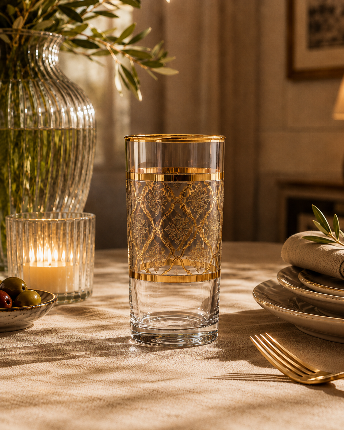 Arabesque Aurum 6 Pcs Water Glasses (Palace Collection, 24K Gold Etched)