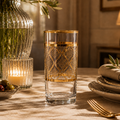 Arabesque Aurum 6 Pcs Water Glasses (Palace Collection, 24K Gold Etched)