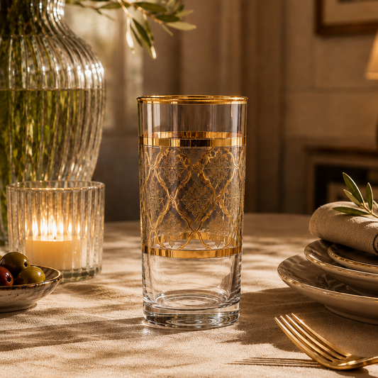 Arabesque Aurum 6 Pcs Water Glasses (Palace Collection, 24K Gold Etched)