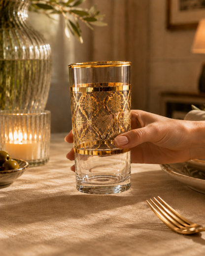 Arabesque Aurum 6 Pcs Water Glasses (Palace Collection, 24K Gold Etched)