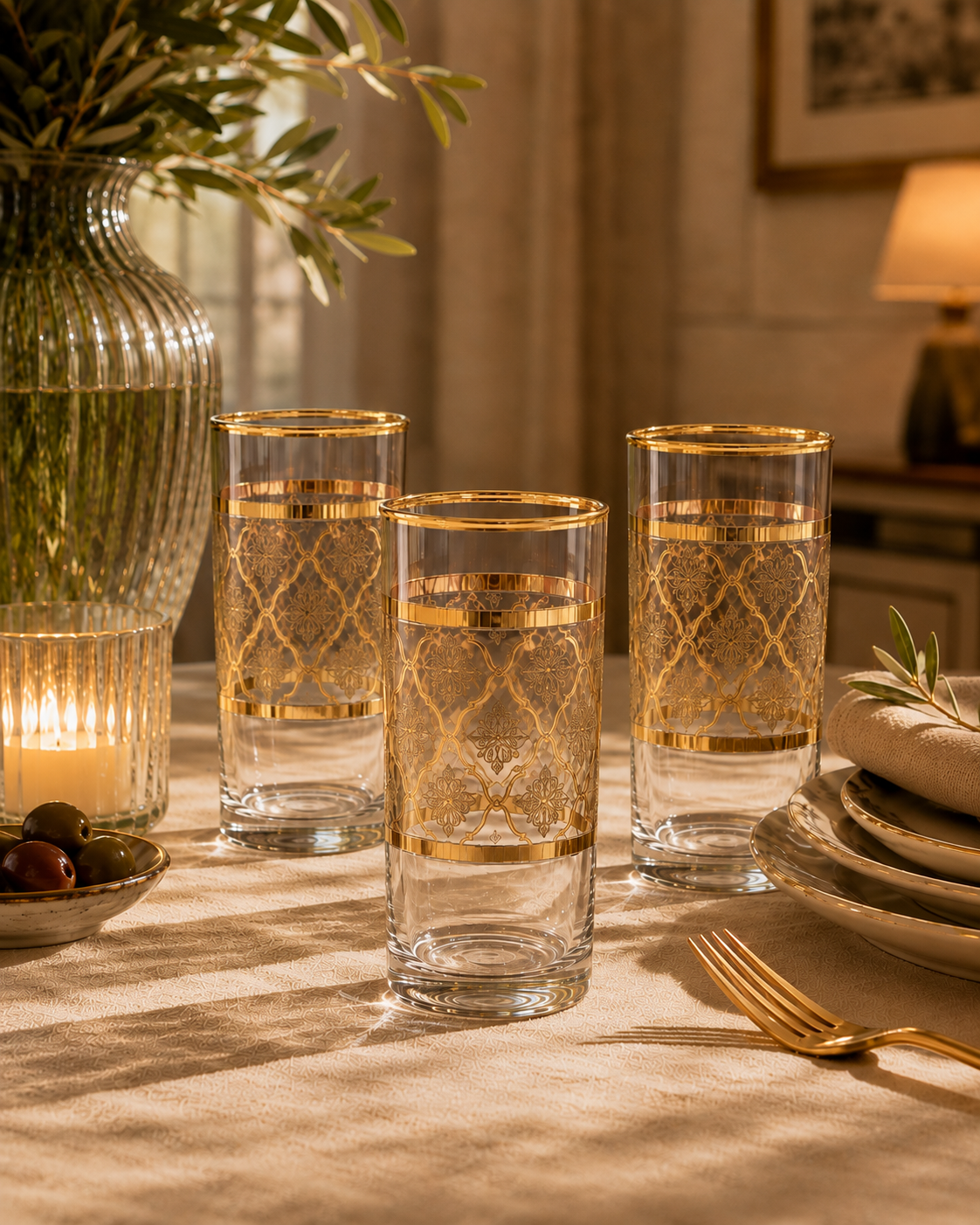 Arabesque Aurum 6 Pcs Water Glasses (Palace Collection, 24K Gold Etched)